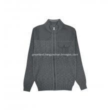 Men's Knitted Woven Patchwork Full Zip Pocket Cardigan